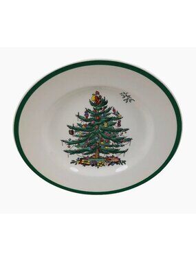 Vintage Spode Christmas Tree Holiday Dinner Plate England S3324 Green Trim